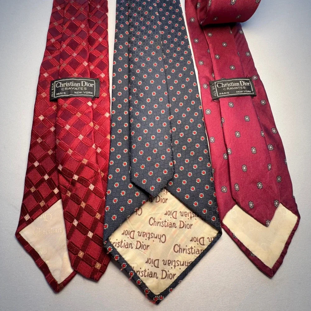 Vintage Christian Dior Cravates Necktie Lot‎ Men OS Red Blue Silk Repair Project